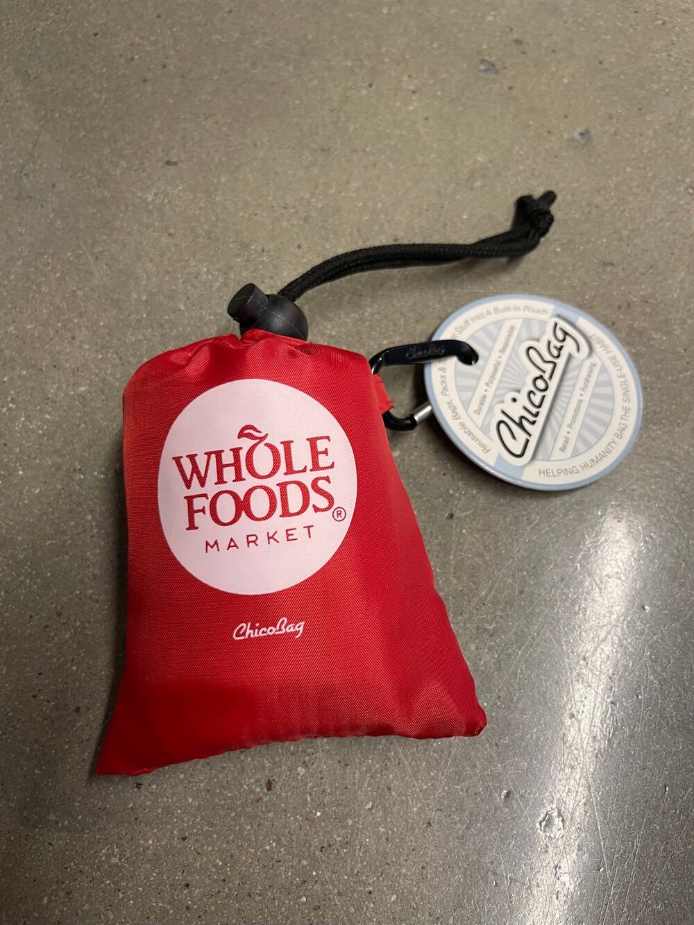 Whole Foods x ChicoBag — RED — Reusable Shopping Tote w/ Pouch + Carabiner, NEW!
